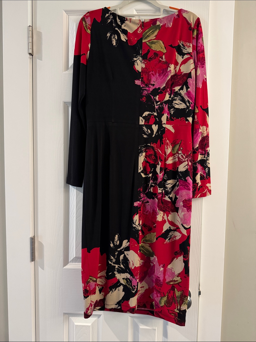Maggy London Black Long Sleeve Dress With Pink & Red Floral Design — image 3 of 4
